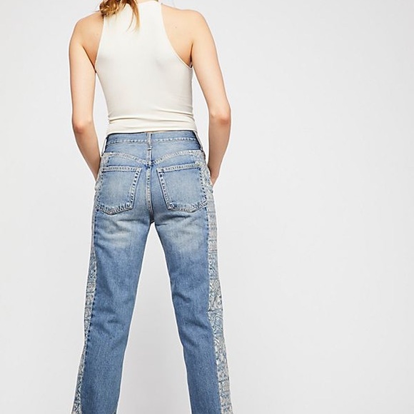 Free People Side Stripe Boyfriend Raw Hem Jeans 28 they run bigger - Picture 5 of 11